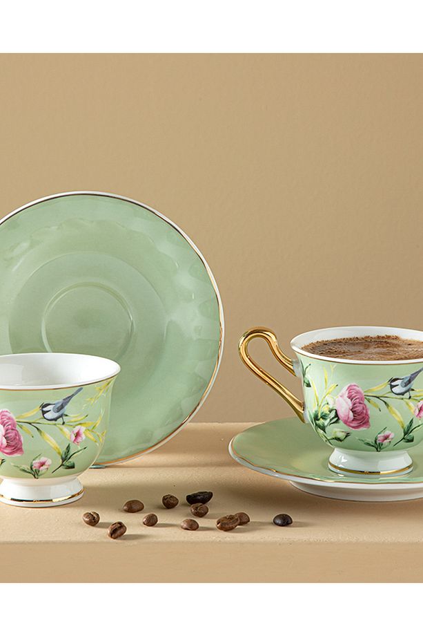 Vanilla New Bone China 4 Parça 2 Kişilik Kahve Fıncan Takımı 90 Ml Açık Yeşil - 1