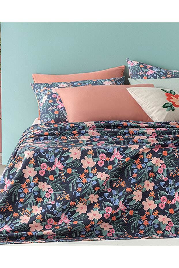 Vivacity Bloom Baskılı Tek Kişilik Pike Lacivert - 1