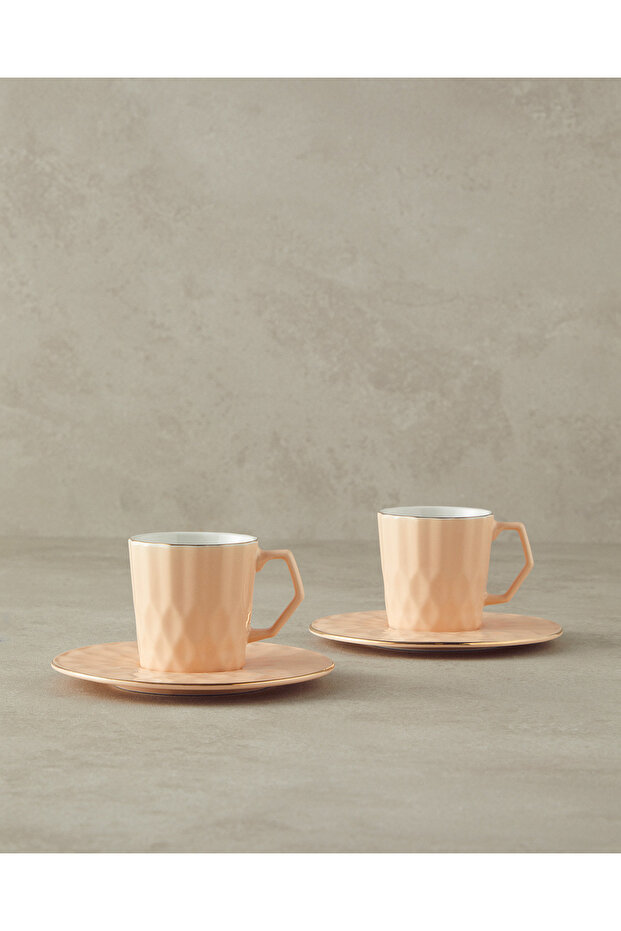 Hestia New Bone China 4 Piece Coffee Cup Set for 2 Persons Salmon