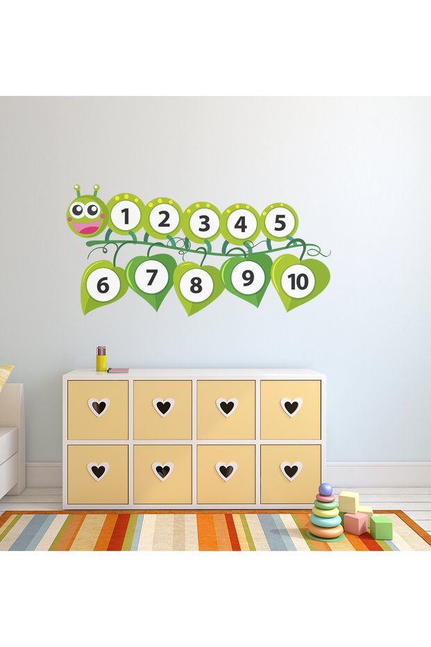 Educational Numbers from Cute Caterpillar and Leaves sticker Glass, Wall Sticker