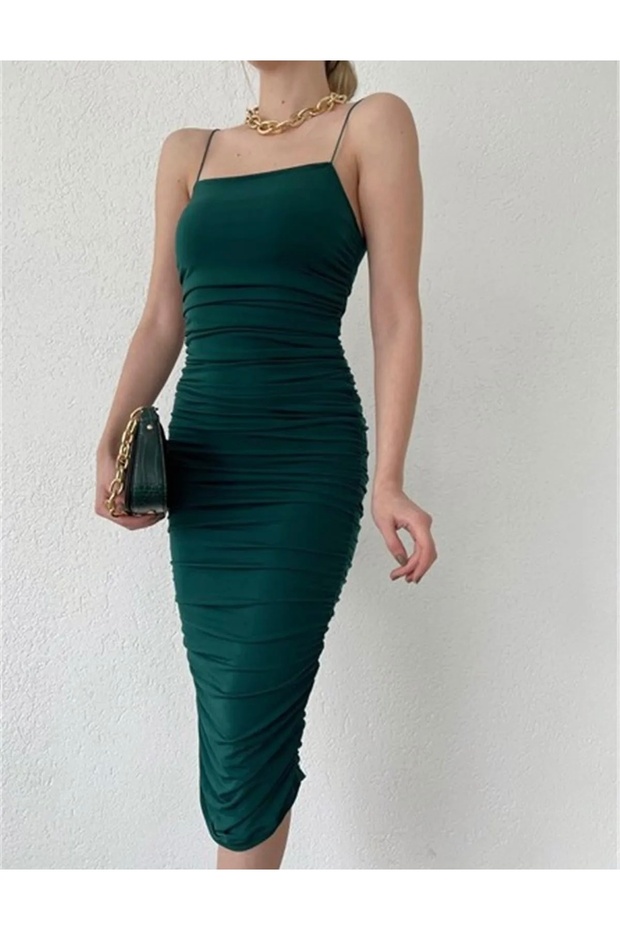 Thin Strap Draped Dress - 2