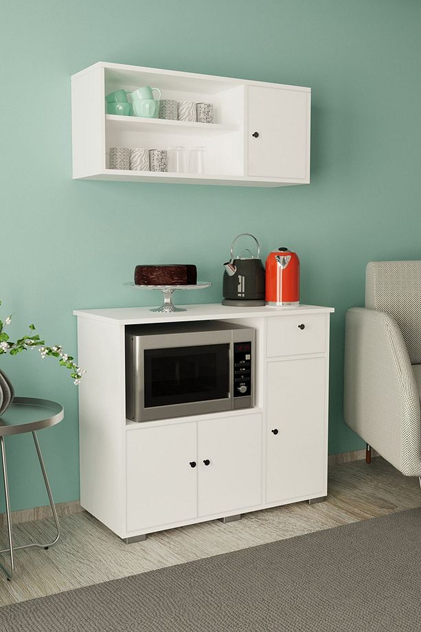 90 cm Kahve Köşesi Çok Amaçlı Dolap Mikrodalga ve Set altı Mutfak Dolabı - Beyaz - 1