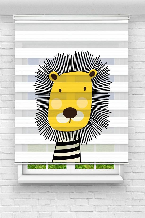 Sevimli Aslan Dijital Baskılı Zebra Perde-çocuk Odası Perdesi-zebra Stor Perde - 1