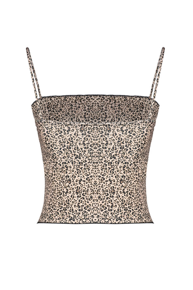 Kahverengi Leopar Baskılı Askılı Crop Süper Esnek Örme Bluz TWOSS24BZ00644 - 8