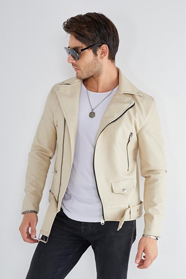 سترة جلدية شمالية بسحاب متقاطع - 7