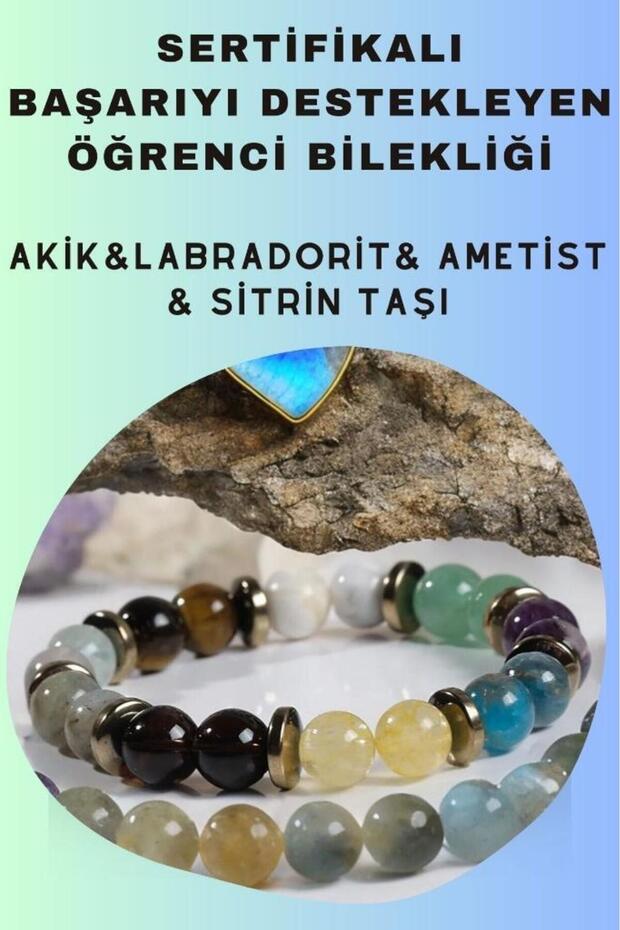 Student Bracelet Supporting Success - Certified Agate, Labradorite, Amethyst, Citrine Bracelet