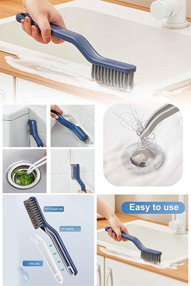 Joint Floor Tile Bathroom Kitchen Groove - Garbage Cleaning Brush with Tweezers