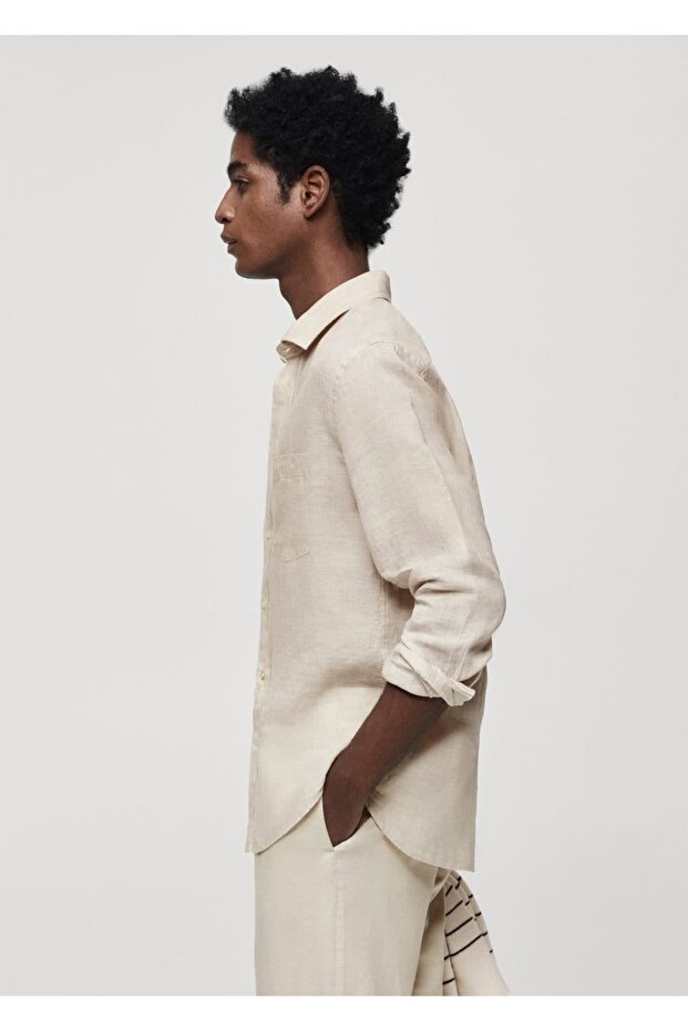 %100 keten regular kesim gömlek - 8