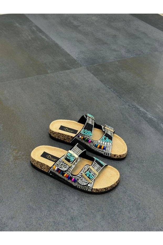 Diva Black Antique Stone Women's Daily Slippers
