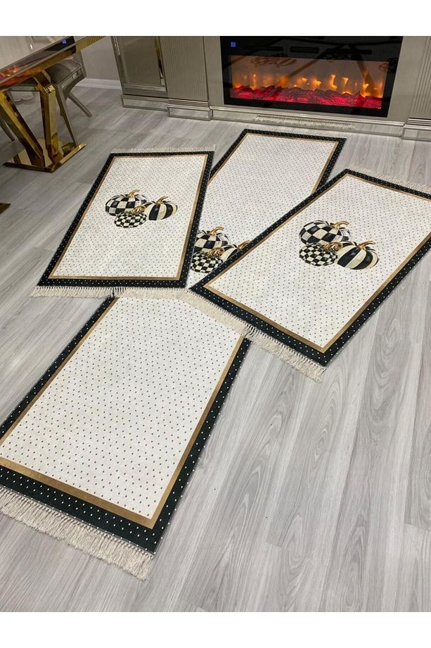 Dijital Baskı Yıkanabilir 3 'lü Yatak Odası Yolluk Takımı 2 Adet 80x150 1 Adet 80x300 Cm Halı Set - 3