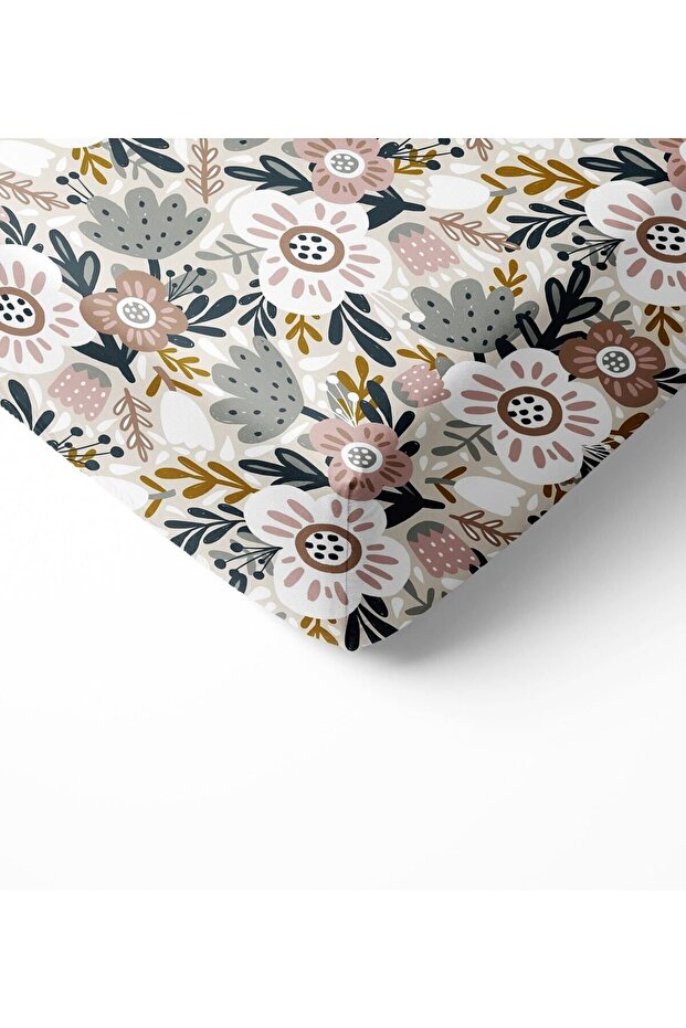 White Single Fitted Sheet Set - Floral Pattern Printed - 3