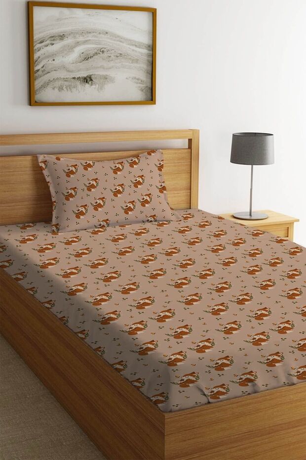 Single Brown Bed Sheet Set - Pattern Printed and Elastic - 1