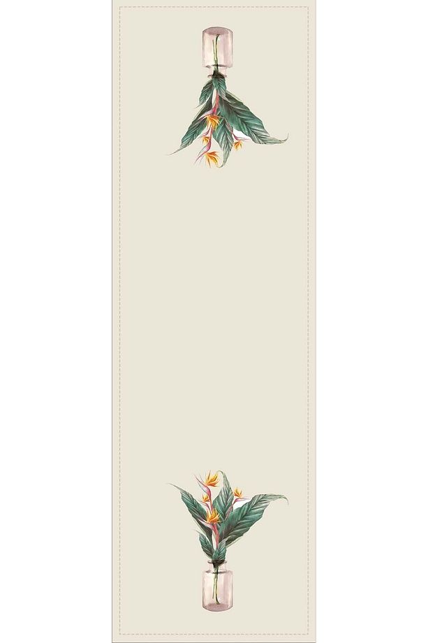 40x140cm 1.kalite Soft Tay Tüyü Dokuma Leke Tutmaz Kumaş Masa Örtüsü Runner Yapraklı Rnr107 - 2