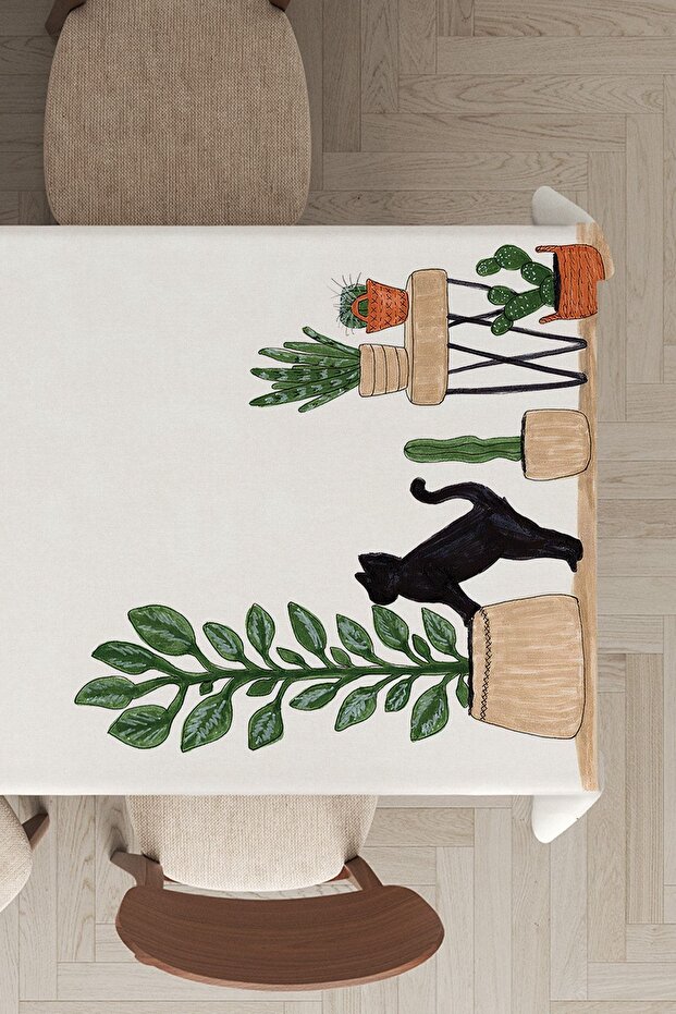 Washable Stain Resistant Premium Thai Feather Velvet Fabric Cactus Patterned Tablecloth Mso444