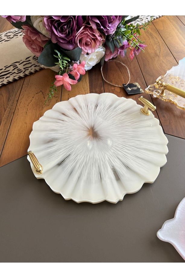 Yuvarlak Dalgalı Desenli Iki Kişilik Söz Nişan Damat Epoksi Tepsisi - 26 Cm Çap - 3