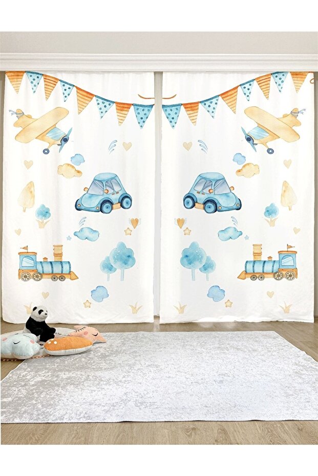 Toy Vehicles Patterned Children's & Baby's Room Background Curtain (SINGLE WING PRICE)