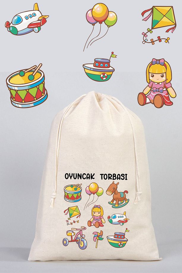 Oyuncak Torbası Karışık Kız Oyuncak Baskılı 35x40 (2 Adet) - 1