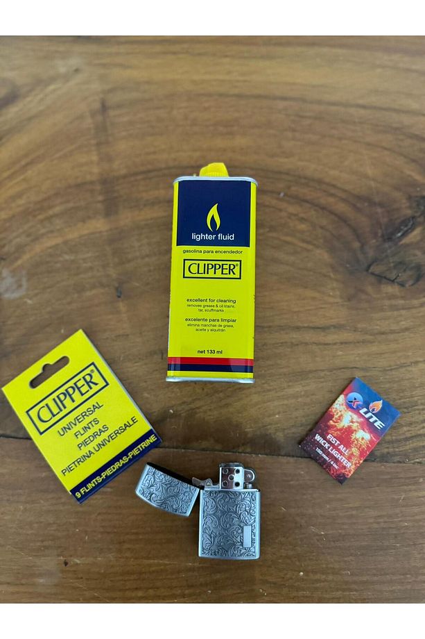 BENZİNLİ ÇAKMAK KAPAKLI MODEL GÜMÜŞ RENK SET- 133 ML BENZİN, ÇAKMAKTAŞI  VE FİTİL HEDYELİ - 1