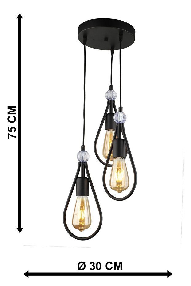 Riyad 3.lü Avize Siyah - 5