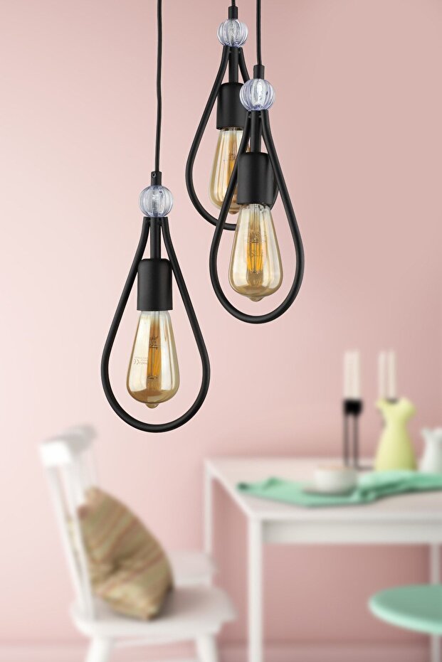 Riyad 3.lü Avize Siyah - 1