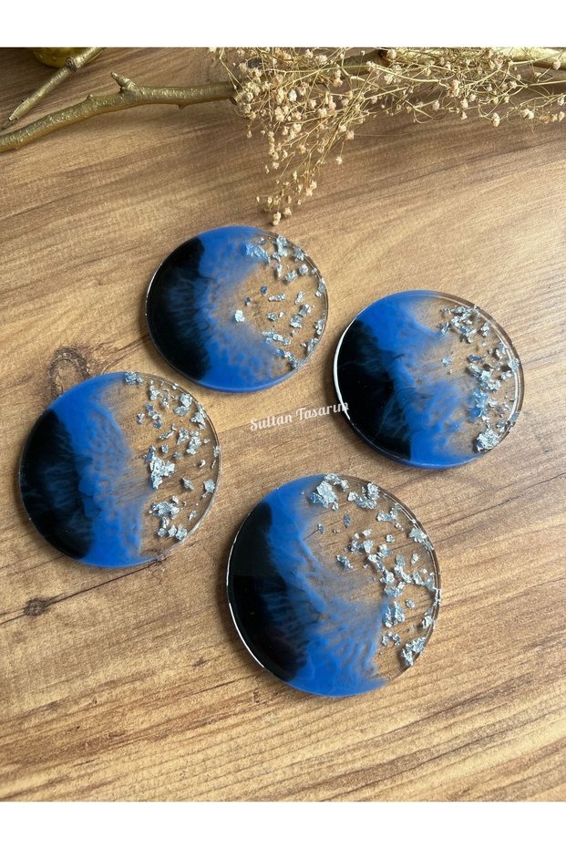 Set of 4 Epoxy Coasters with Silver Leaf