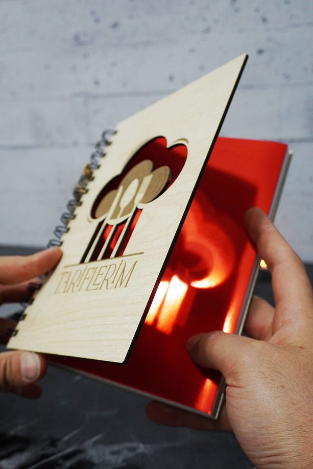 Mutfak Temalı Ahşap Kapaklı Defter - Çizgisiz Defter - Çizgisiz Tarif Defteri - A5 Anı Defteri - 2