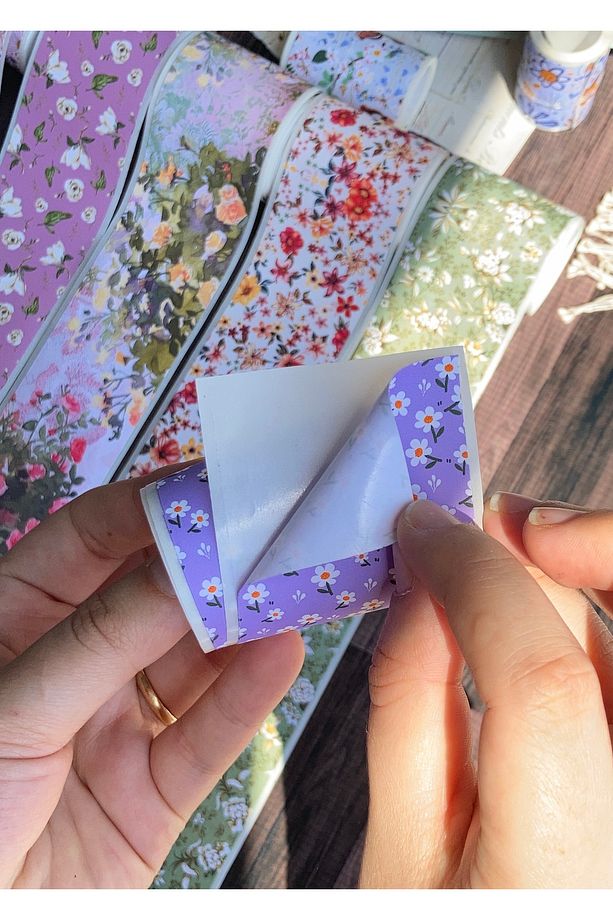 2 Metre Pembe Zemin ve Çiçekler Desenli Washi Bant / Washitape / Bullet Journal / Scrapbook / - 4
