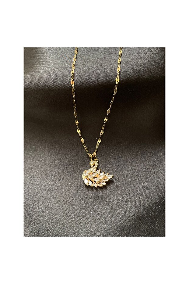 Gold Steel Swan Necklace
