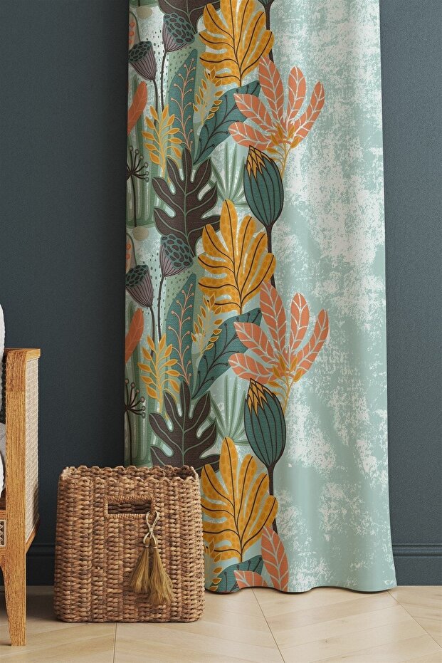 Water Green Flowers Patterned Background Curtain, Blackout Curtain (Single Wing Pricing)