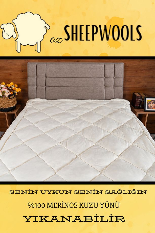 YÜN YATAK PEDİ&ŞİLTESİ LASTİKLİ  %100 MERİNOS KUZU YÜNÜ İÇ DOLGU , %100 PAMUK DIŞ KUMAŞ ,YIKANABİLİR - 5