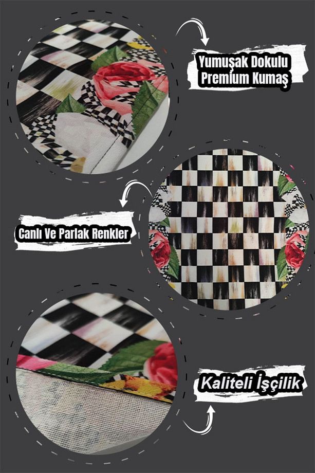 40x140cm Premium Tay Tüyü Dokuma Leke Tutmaz Kumaş Masa Örtüsü Geometrik Runner Rnr347 - 3