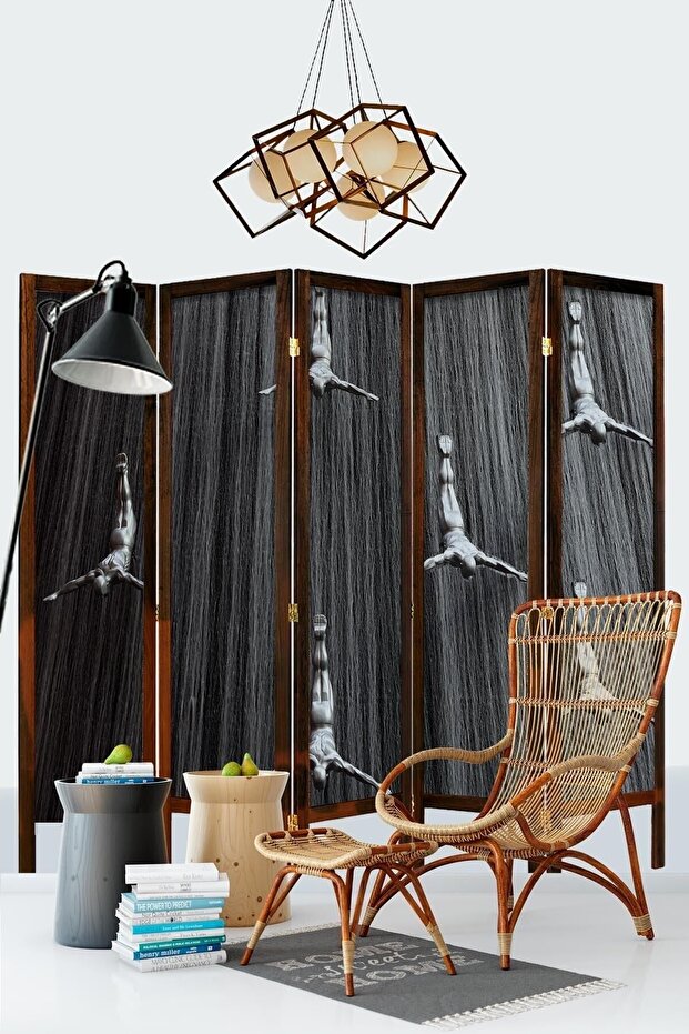 5 Kanat Masif Ahşap Kumaş Paravan - 1