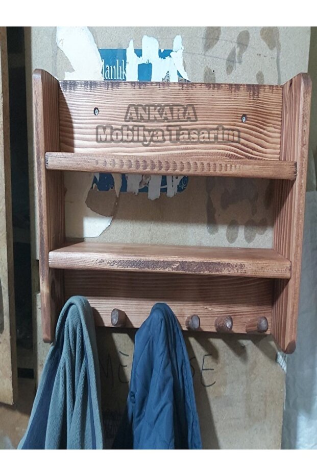 Ahşap askılık duvar rafı - 6