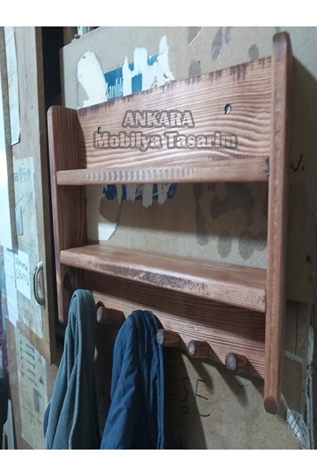 Ahşap askılık duvar rafı - 5