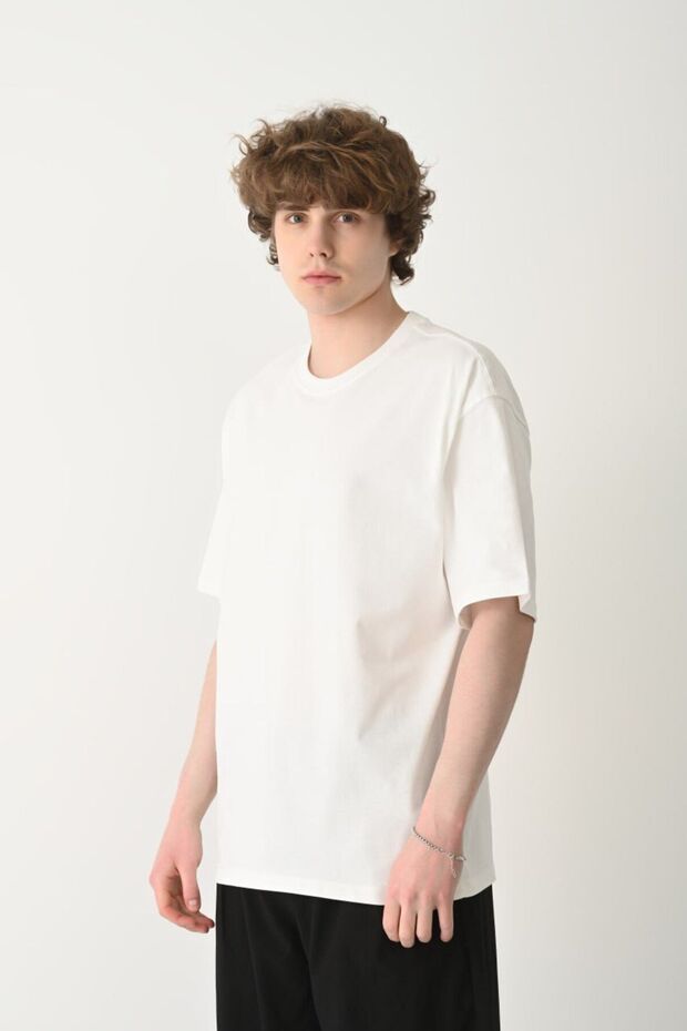 تي شيرت قطني كبير الحجم للرجال - أساسي - 1