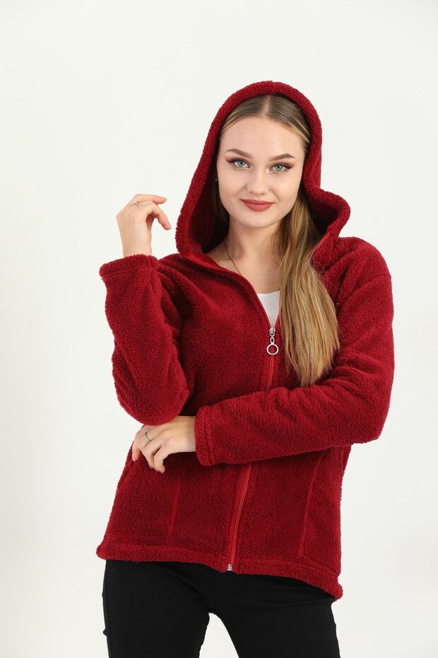 Welsoft Zippered Hoodie Short Fleece Claret Red