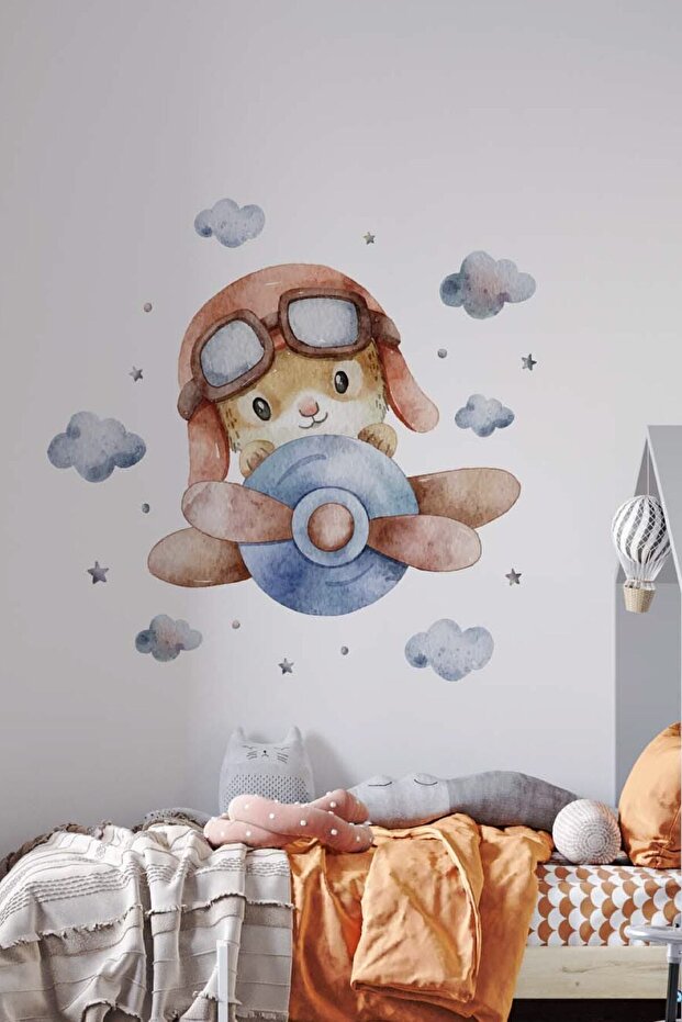Rabbit Flying Glider Decorative Kids Teen Room Wall Sticker