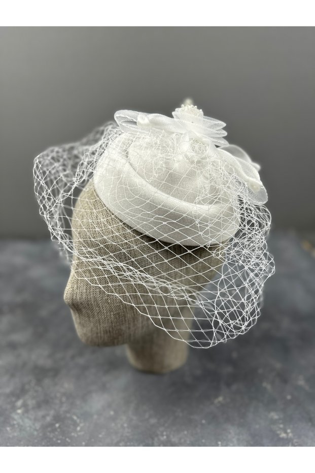 Elegant Simple Wedding Hat with Floral Detail Bridal Cap