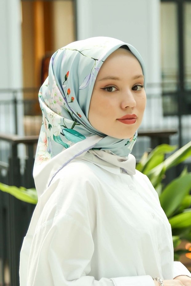 Sport 2022 Season 90x90 Twill (TIVIL) Scarf Suitable Scarf Models Hijab Nağme 2043-01