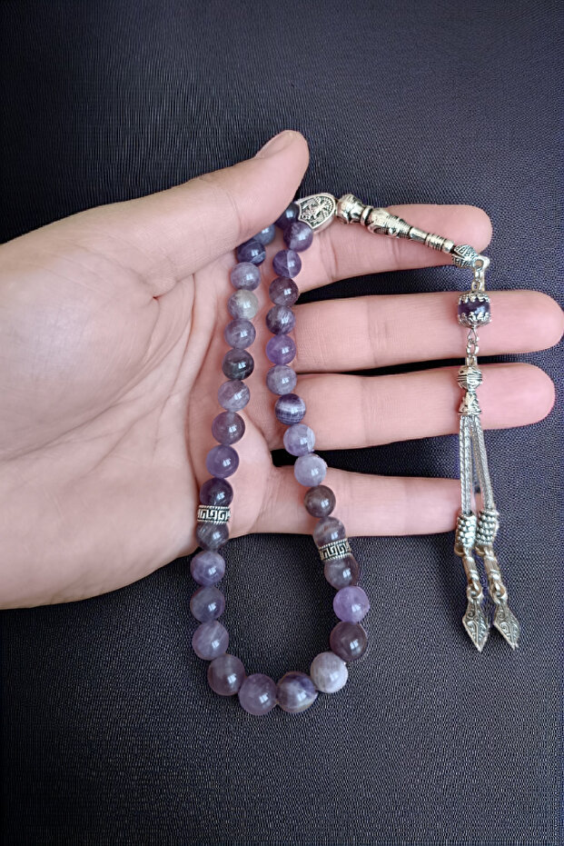 Amethyst 33-bead Prayer Beads, 8mm Natural Stone, in MDF Special Box Packaging, Real Stone.