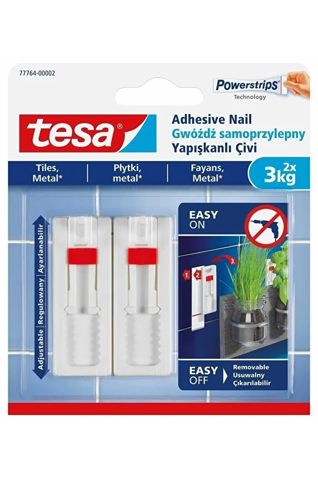 Yapışkanlı Askı - Çivi, Iz Bırakmadan Sökülebilir, Fayans Ve Metal Yüzeyler Için, 3kg X 2 Adet - 3