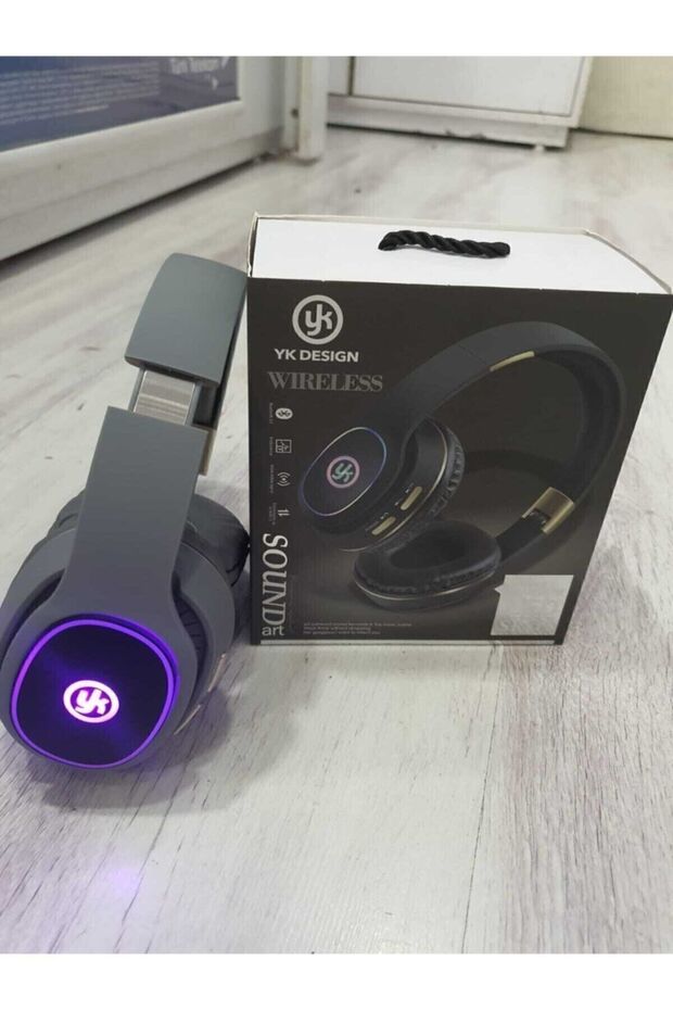 Kablosuz Rgb Led Işıklı Bluetooth Stereo Kulaklık Gri + Sd Kart Yk-811 - 2