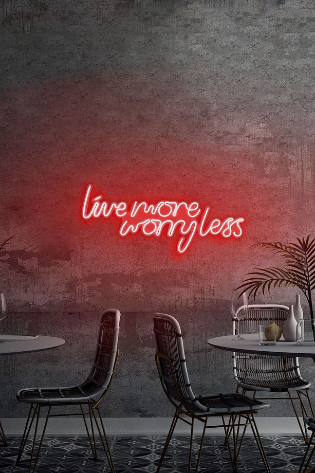 Neon Led Live More Worry Less Duvar Yazısı Dekoratif Işıklı Gece Lambası Duvar Süsü - 2