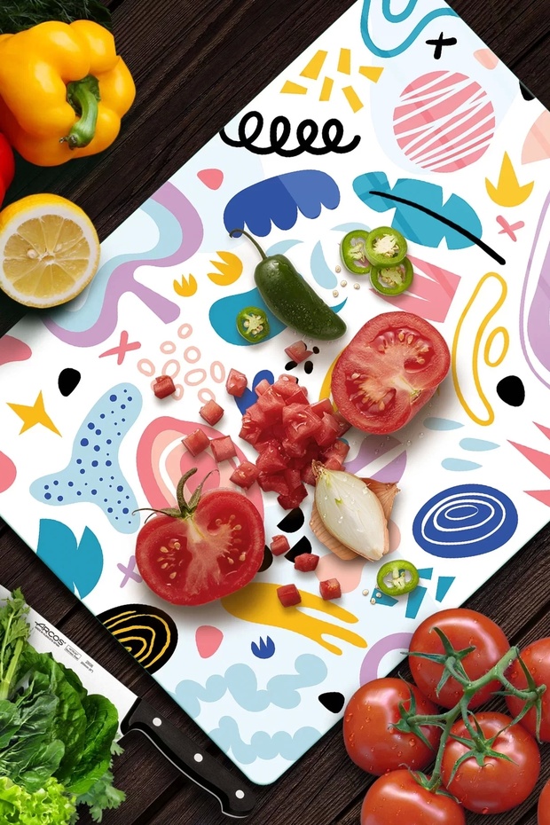 لوح تقطيع زجاجي منقوش مجمع مقاس 20 × 30 سم - 3