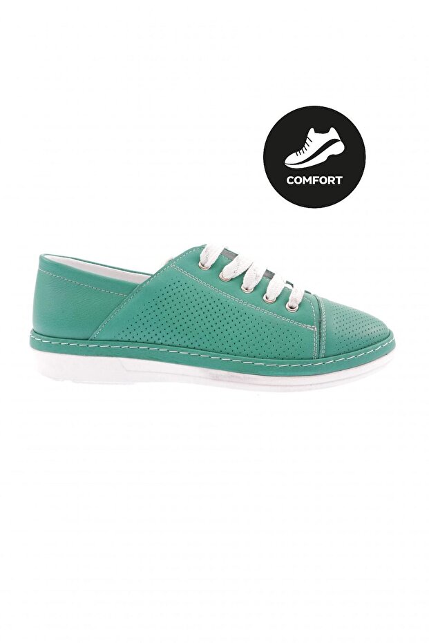 Women's Lace-Up Comford Shoes Grass Green Genuine Leather 6133222