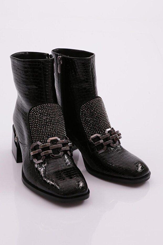 Kadın Topuklu Bot Siyah Kroko 421133488 - 2