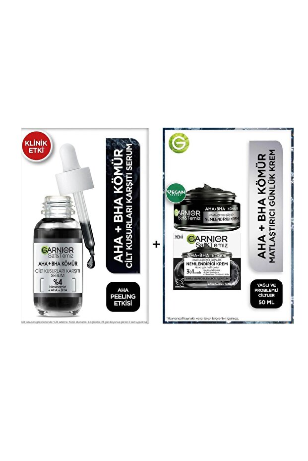 Pure and Clean Charcoal Mattifying Moisturizing Cream - 50ml & Aha Bha Anti-Skin Flaws Serum - 30ml