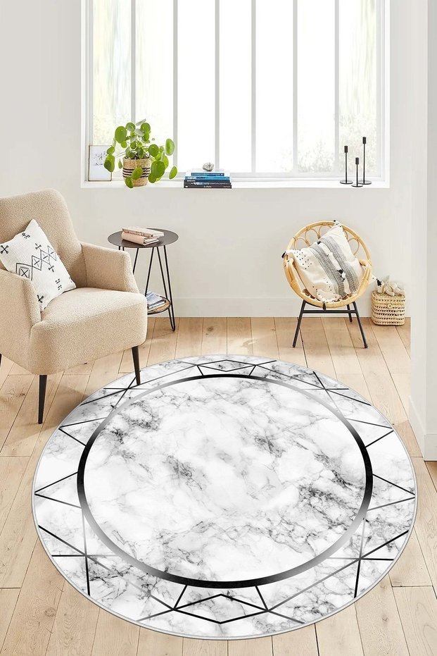 Digital Printing Washable Non-Slip Base Black Round Living Room Carpet Kitchen Carpet Runner