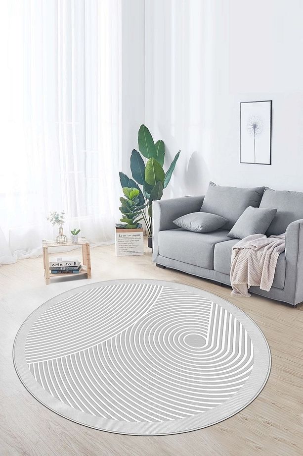 Makinede yıkanabilir kaymaz taban leke tutmaz gri yuvarlak mutfak halısı ve balkon halısı - 1