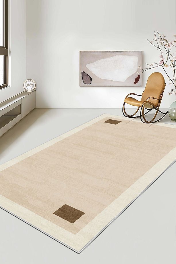 Makinede Yıkanabilir Kaymaz Taban Leke Tutmaz Bej Salon Halısı Mutfak Halısı ve Yolluk - 1